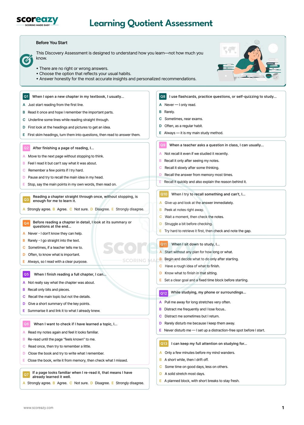 Scoreazy Learning Quotient assessment