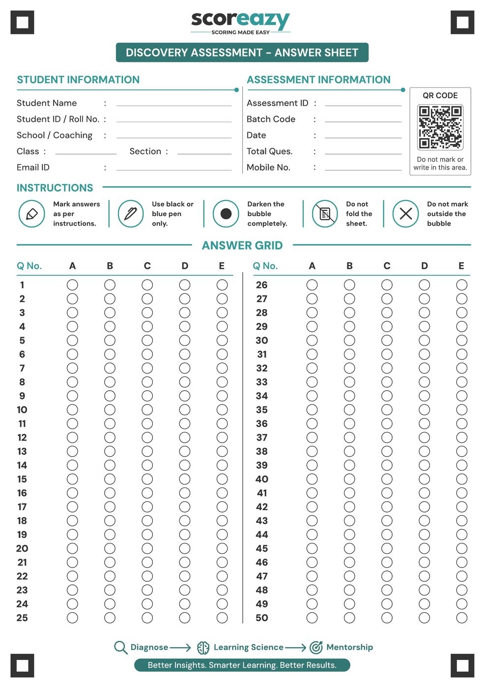 Scoreazy OMR response sheet cover